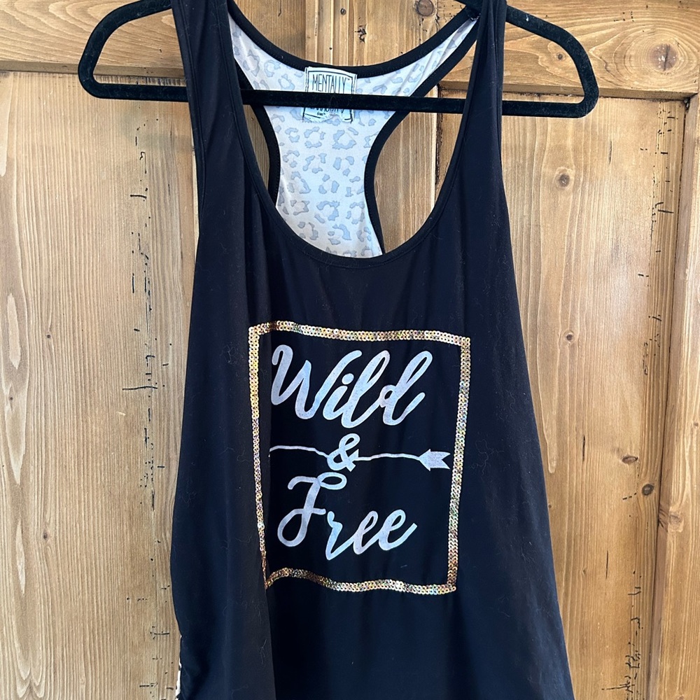 Tank top, black and leopard print with bling size medium